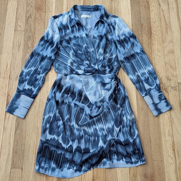 CALVIN KLEIN Blue Watercolor Mini Fit & Flare Shirt Dress - Picture 3 of 6
